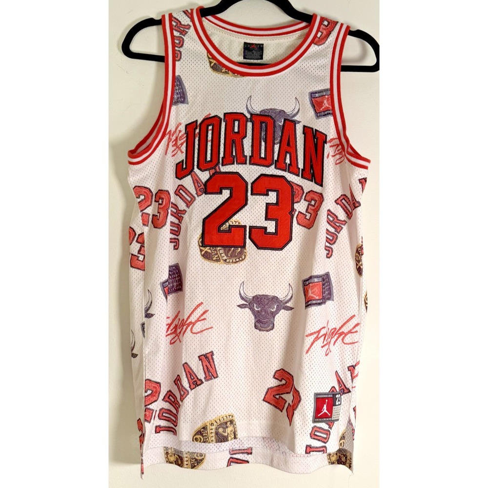 Jordan‎ AJ 23 AOP Jersey Boys XL Red White Mesh Basketball Tank EUC